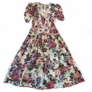 Vintage 1980s NWT Jessica McClintock Gunne Sax Floral Dress Size 3/4 100% Cotton